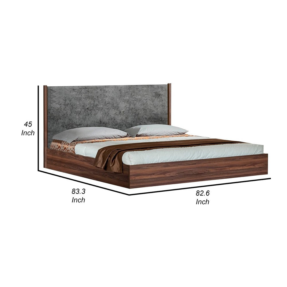 Xico King Size Platform Bed Panel Design Headboard Concrete Gray Brown By Casagear Home BM317310