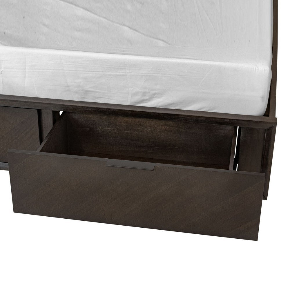 Cid Vein Queen Size Platform Bed Panel Headboard 2 Drawers Brown Acacia By Casagear Home BM317312