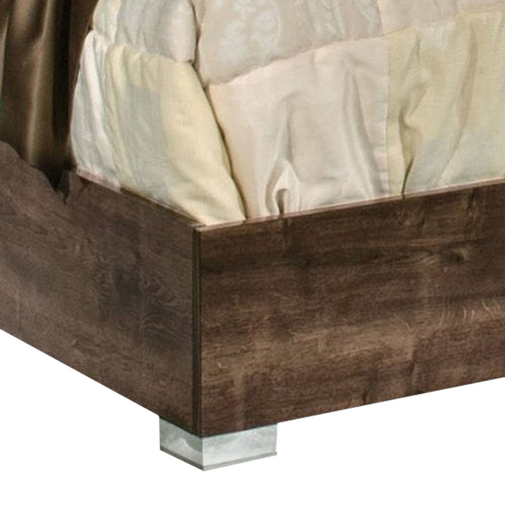 Cid Amy King Platform Bed Beige Eco Faux Leather Upholstery Brown Veneer By Casagear Home BM317314