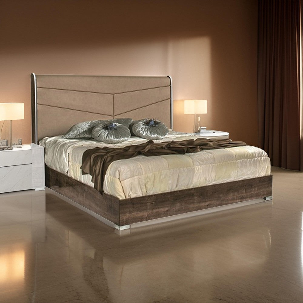 Cid Amy King Platform Bed Beige Eco Faux Leather Upholstery Brown Veneer By Casagear Home BM317314