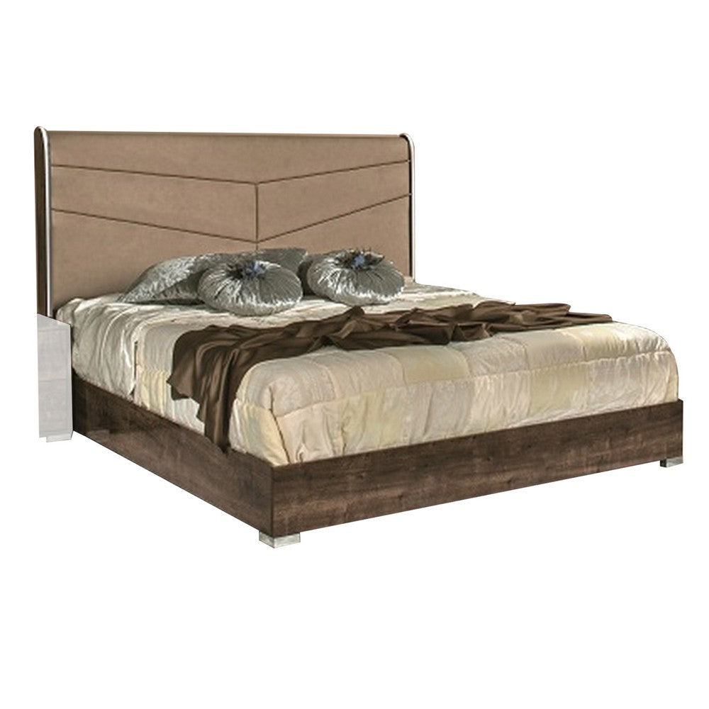 Cid Amy King Platform Bed, Beige Eco Faux Leather Upholstery, Brown Veneer By Casagear Home