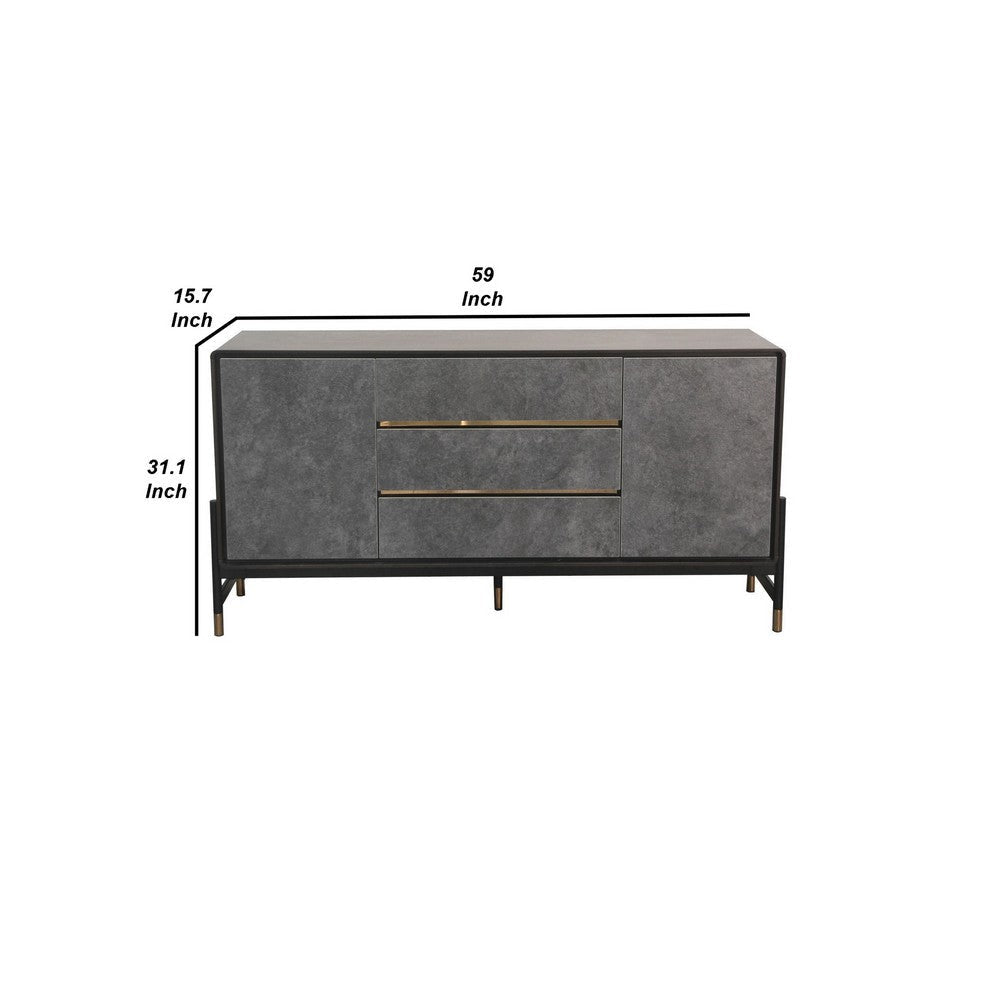 Cid Rue 59 Inch Buffet Sideboard 2 Cabinets 3 Drawers Black Brown Gold By Casagear Home BM317319