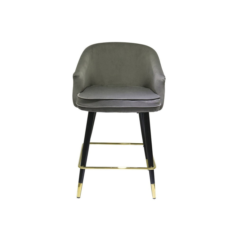 26 Inch Counter Stool Chair Set of 2 Gray Velvet Curved Back Black Gold By Casagear Home BM317320