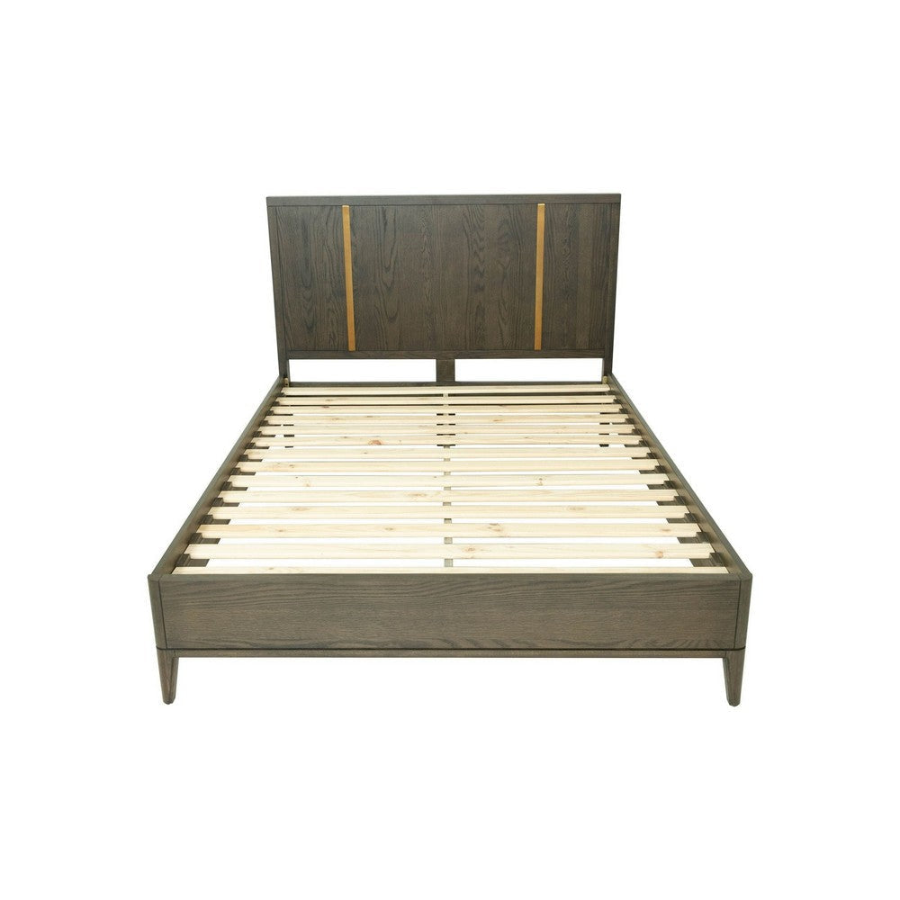 Cid Ohio Queen Size Platform Bed Panel Headboard with Gold Accents Brown By Casagear Home BM317321