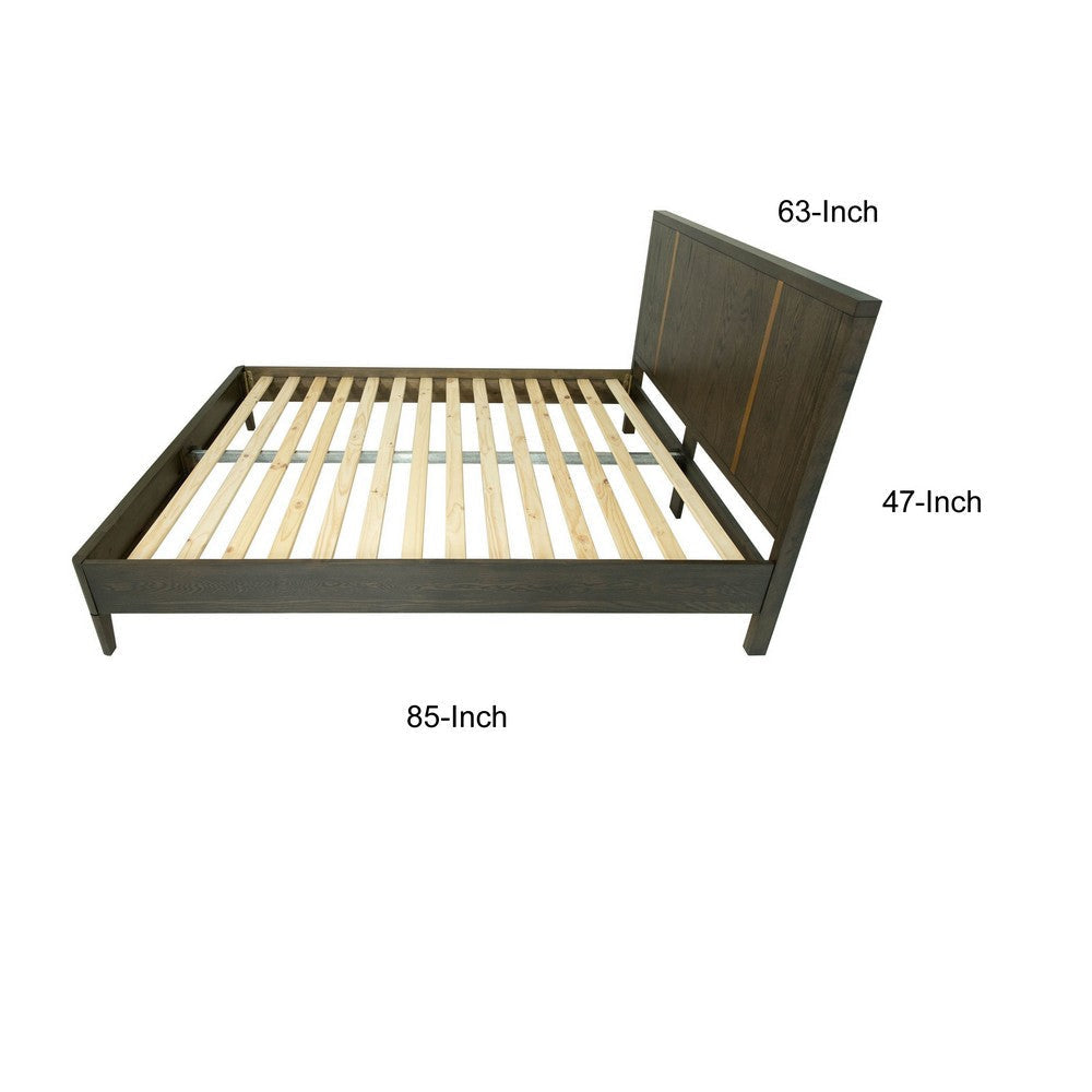 Cid Ohio Queen Size Platform Bed Panel Headboard with Gold Accents Brown By Casagear Home BM317321