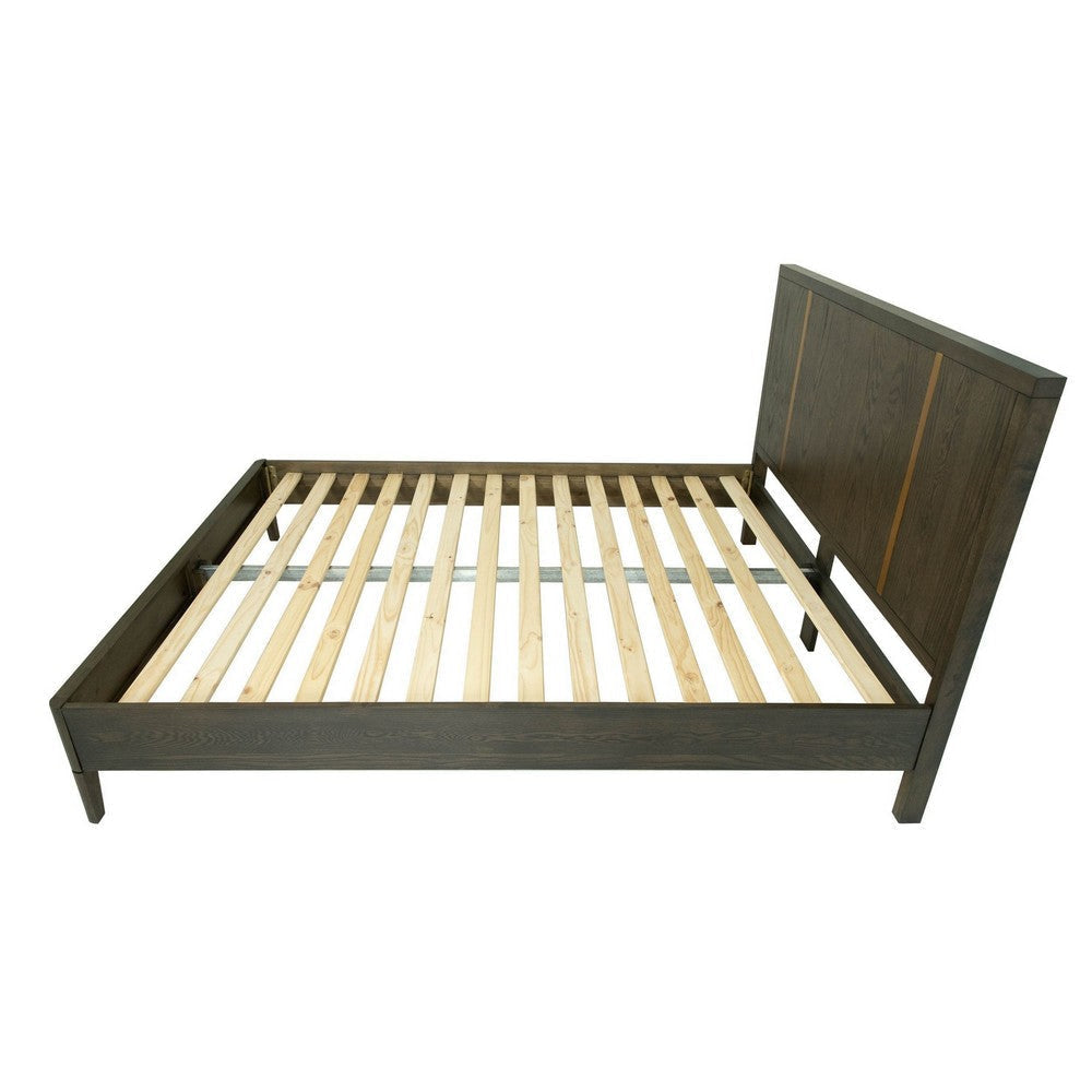 Cid Ohio King Size Platform Bed Panel Headboard with Gold Accents Brown By Casagear Home BM317322