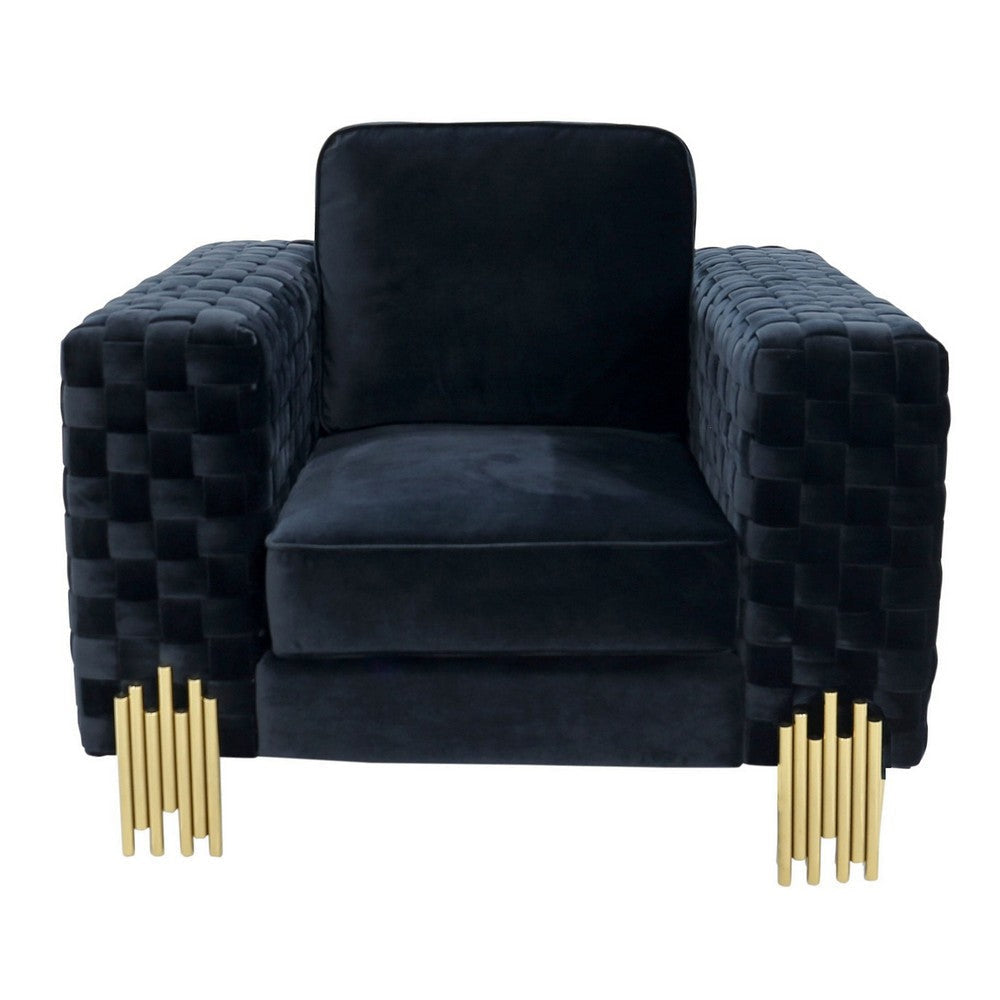 Reno Rio 45 Inch Accent Chair Square Arms Plush Black Velvet Gold By Casagear Home BM317323