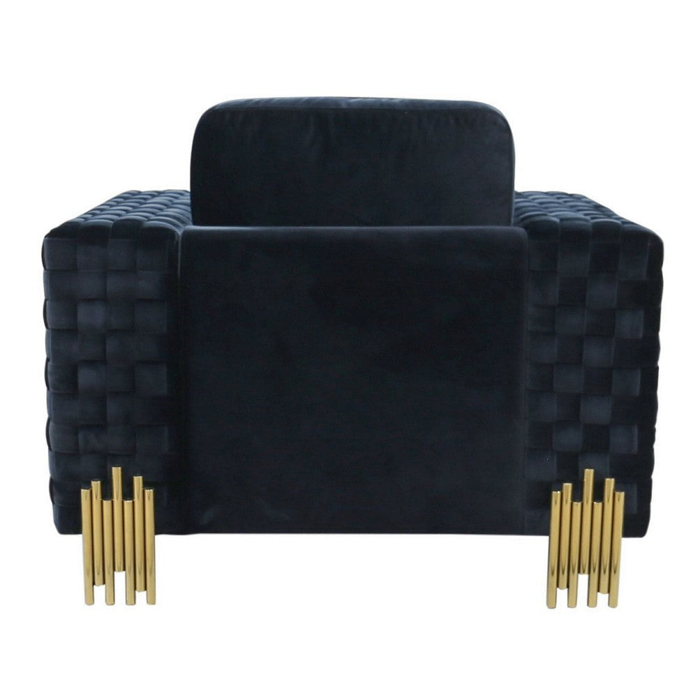 Reno Rio 45 Inch Accent Chair Square Arms Plush Black Velvet Gold By Casagear Home BM317323