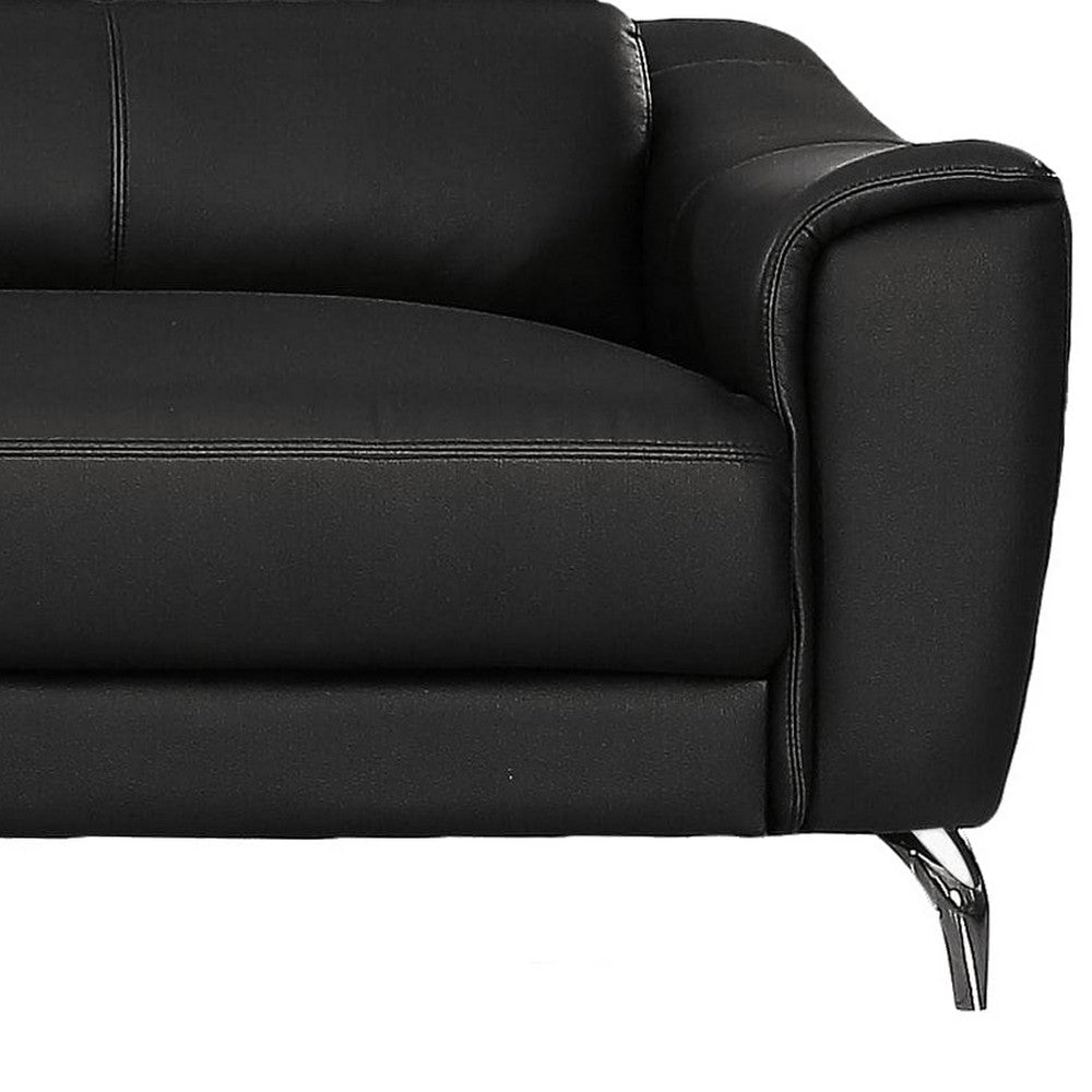 Reno Mave 80 Inch Sofa Chrome Flared Arms Plush Black Top Grain Leather By Casagear Home BM317326