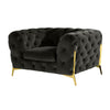 Vigo 50 Inch Accent Chair Chesterfield Tufted Black Velvet Gold Legs By Casagear Home BM317327