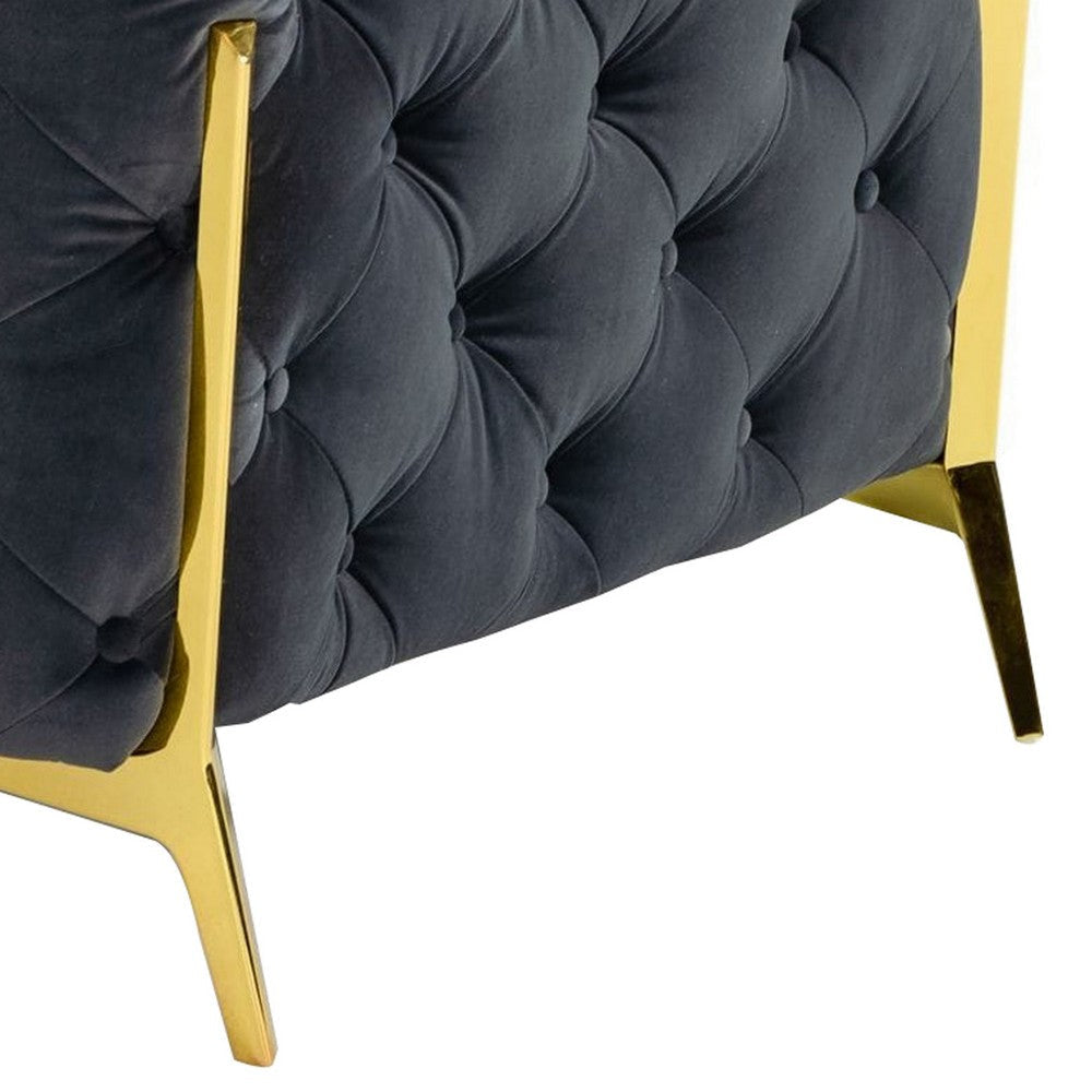 Vigo 50 Inch Accent Chair Chesterfield Tufted Black Velvet Gold Legs By Casagear Home BM317327