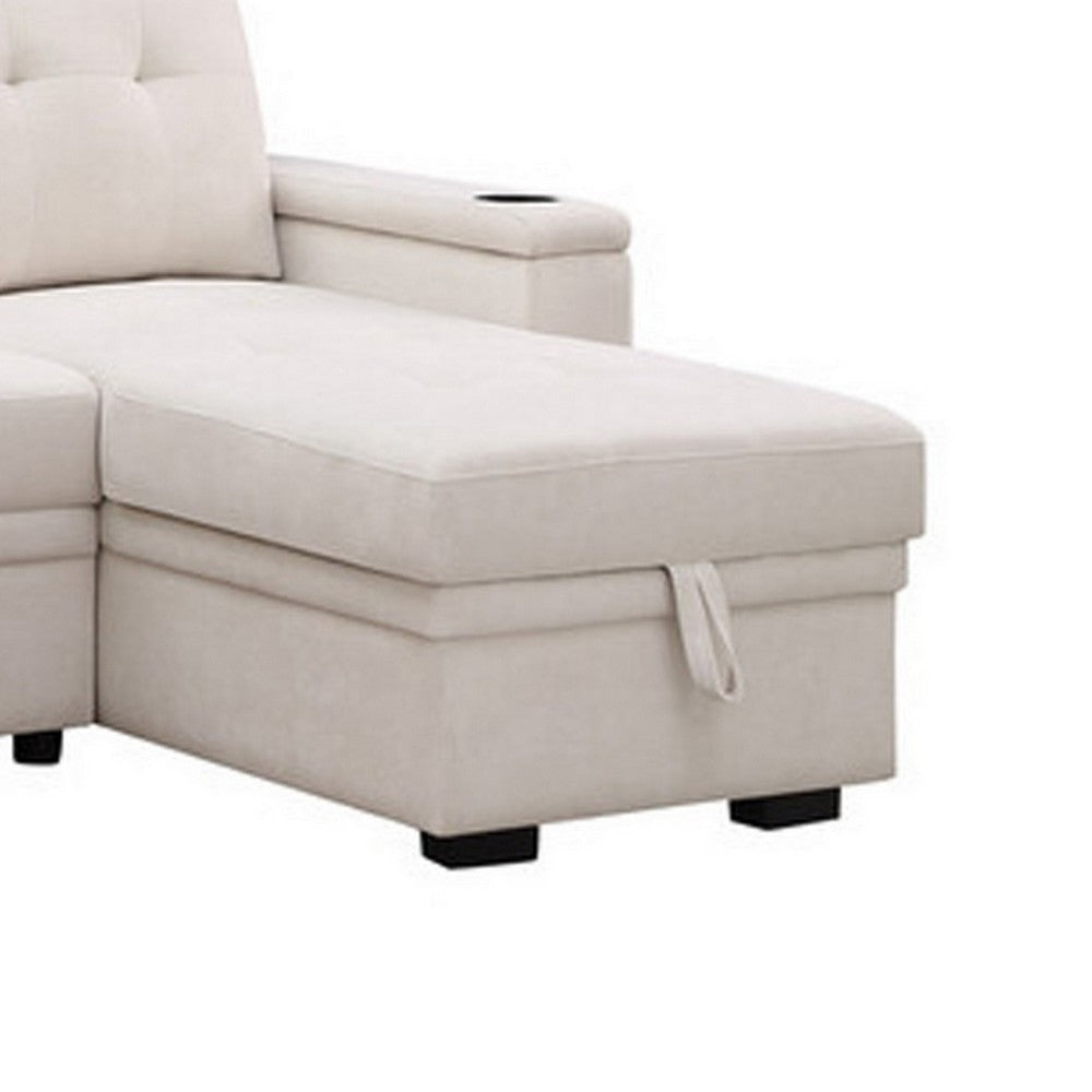 Lna 84 Inch Sectional Sofa Pull Out Bed Storage Chaise USB Beige Woven By Casagear Home BM317333