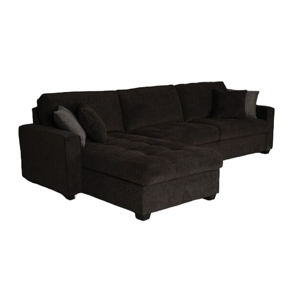 Lary 125 Inch Sectional Sofa, Reversible Chaise, Pillows, Black Chenille By Casagear Home