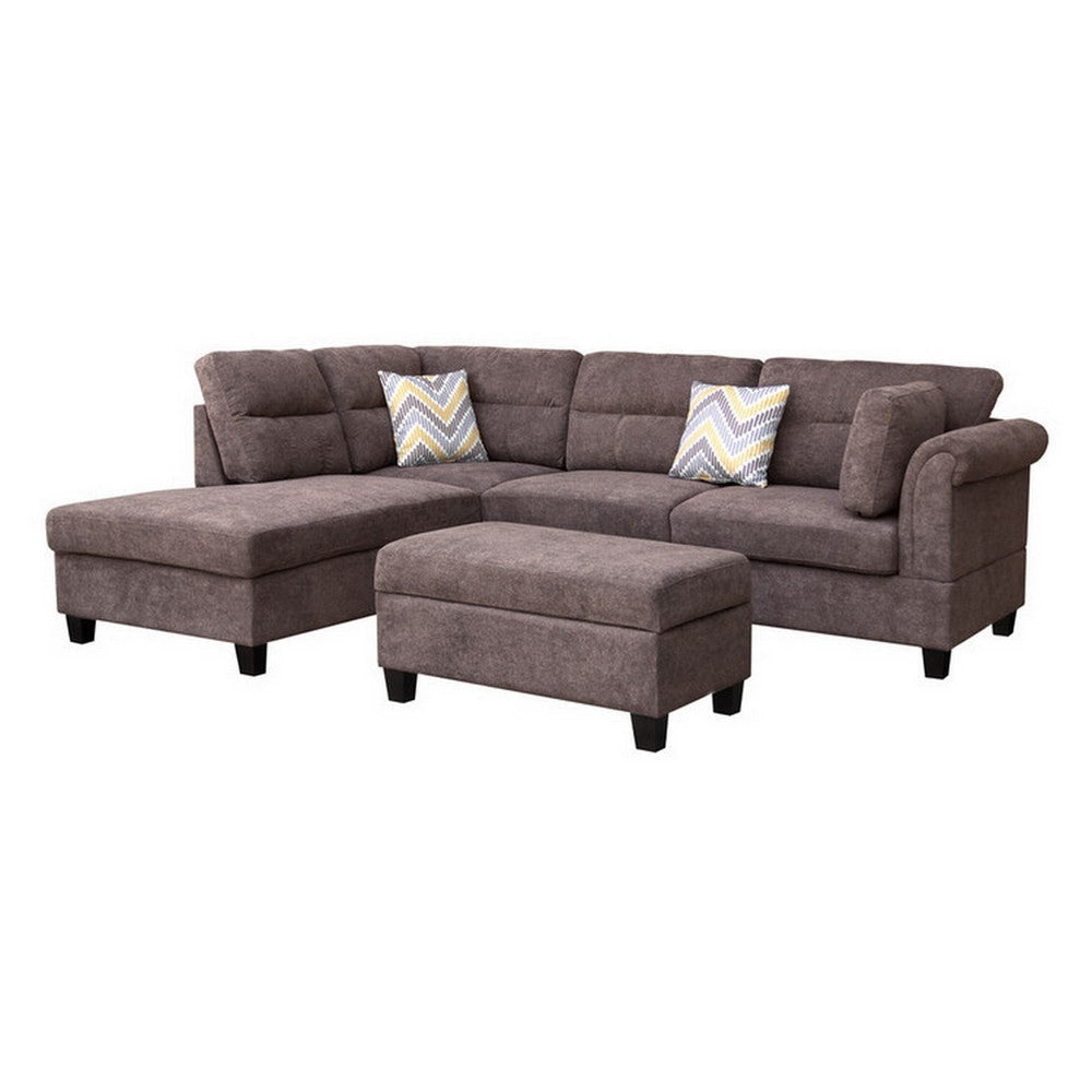 Ari 104 Inch Sectional Sofa Right Facing Chaise Ottoman 2 Pillows Brown By Casagear Home BM317338