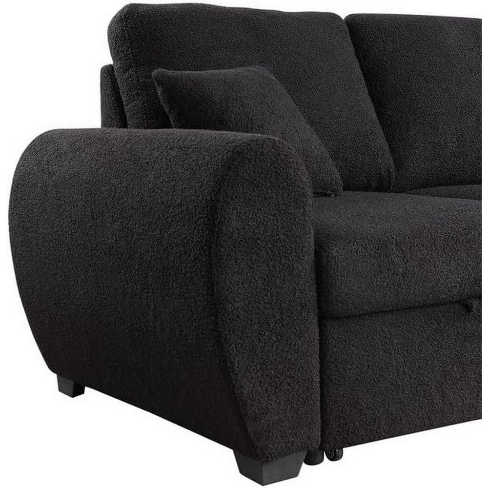 Ica 95 Inch Sleeper Sectional Sofa with Storage Chaise Black Teddy Fleece By Casagear Home BM317339