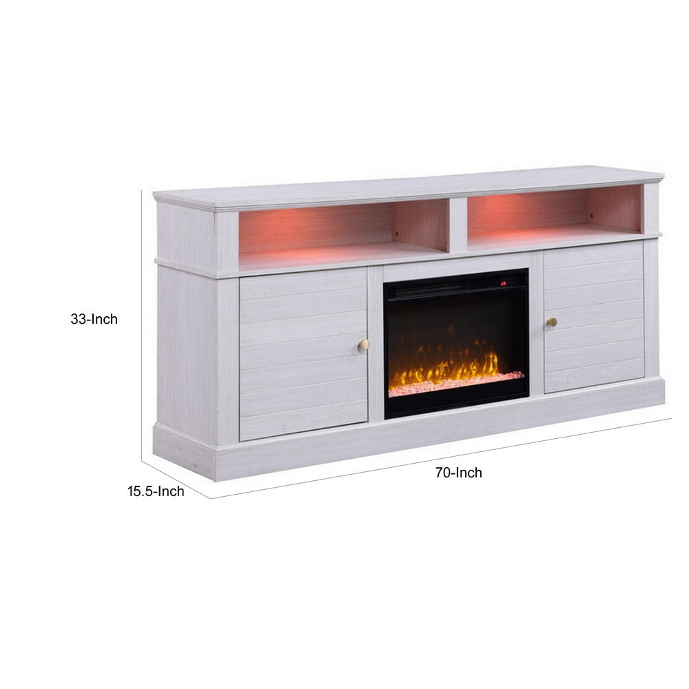 Cier 70 Inch TV Console with LED Fireplace Heater Plinth Base White Gold By Casagear Home BM317340