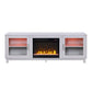 Samy 70 Inch TV Console LED Fireplace Heater Glass Door White Silver By Casagear Home BM317341