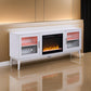 Samy 70 Inch TV Console LED Fireplace Heater Glass Door White Silver By Casagear Home BM317341