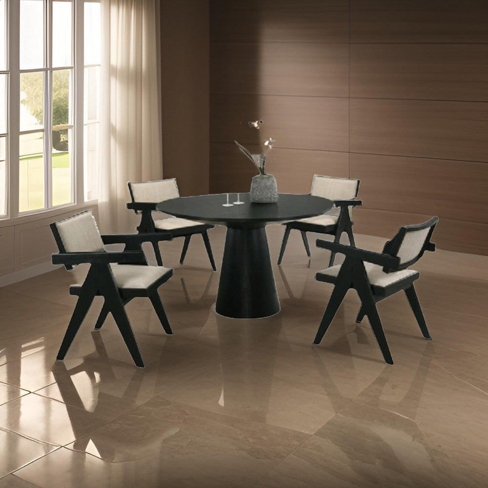 Bili 5pc Round Dining Table and 4 Armchairs Set Open Back Beige Black By Casagear Home BM317345