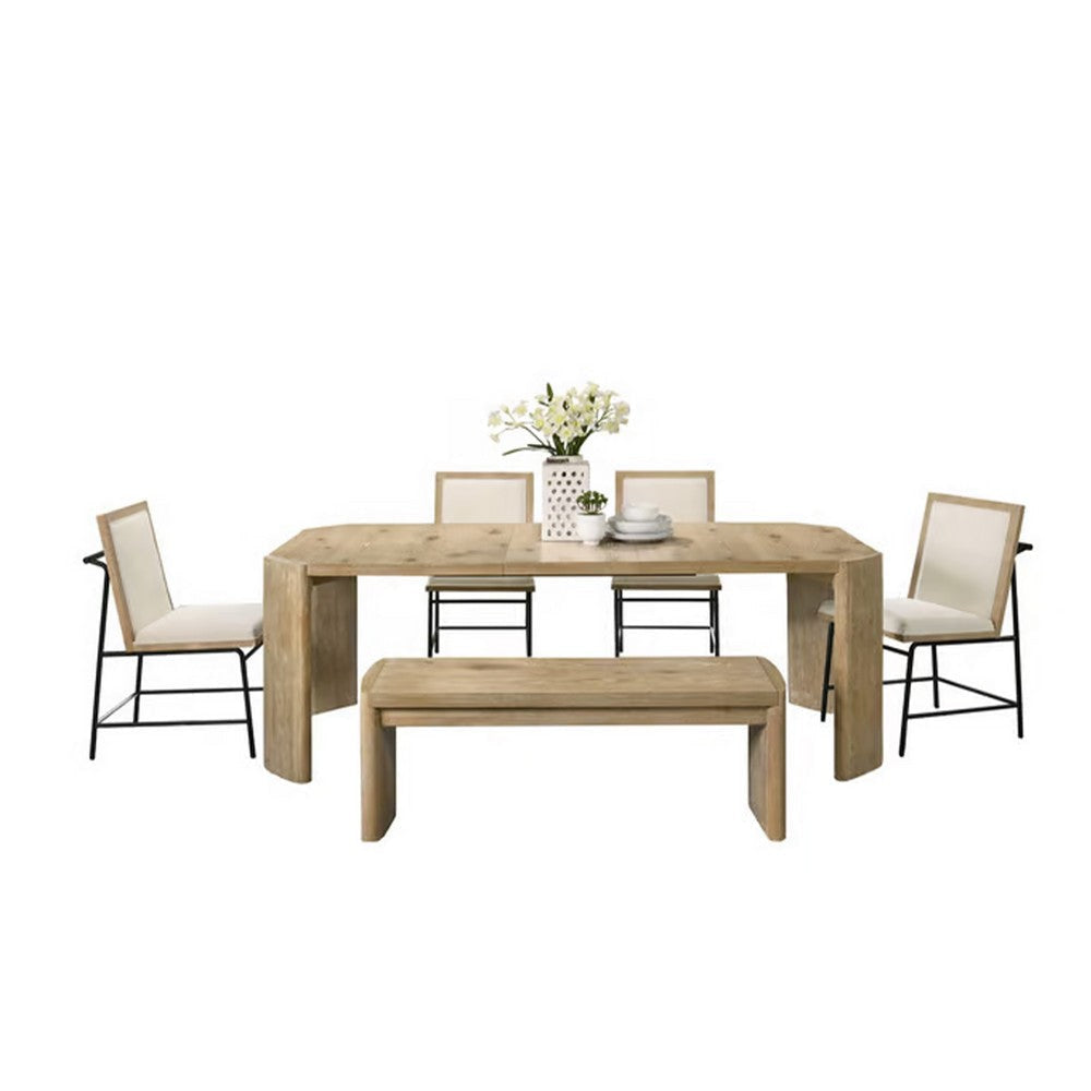 Meni 6pc Extendable Dining Table Set with 4 Chairs, Bench, Brown Wood By Casagear Home