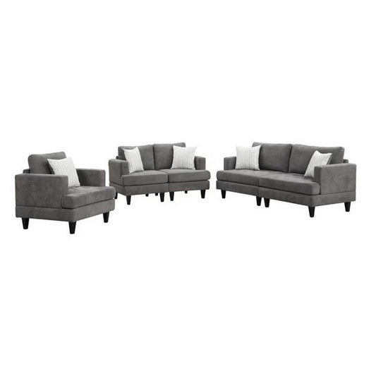 Lae 3 Piece Living Room Sofa, Loveseat, Chair Set, 5 Pillows, Gray Chenille By Casagear Home