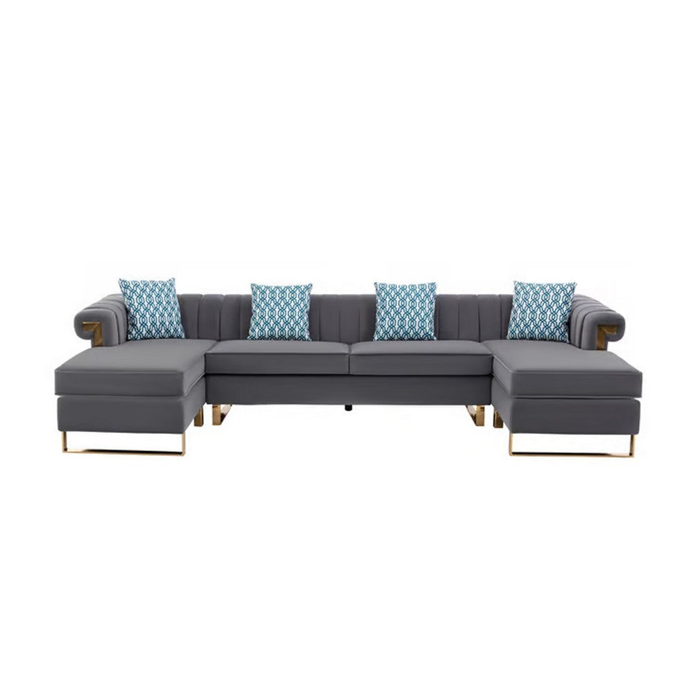 Ore 128 Inch Sectional Sofa with Double Chaise 5 Seater Gray Velvet By Casagear Home BM317350