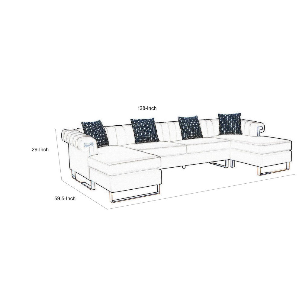 Ore 128 Inch Sectional Sofa with Double Chaise 5 Seater Gray Velvet By Casagear Home BM317350