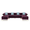 Ore 128 Inch Sectional Sofa with Double Chaise 5 Seater Purple Velvet By Casagear Home BM317351