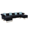 Ore 128 Inch Sectional Sofa with Double Chaise 5 Seater Black Velvet By Casagear Home BM317352