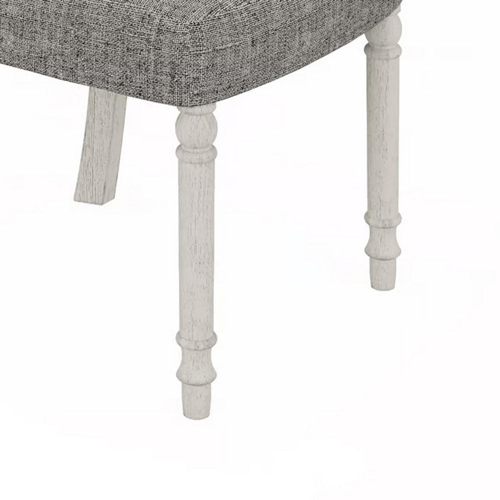 Sane 19 Inch Dining Side Chair Set of 2 Fiddleback White Wood Gray Linen By Casagear Home BM317354