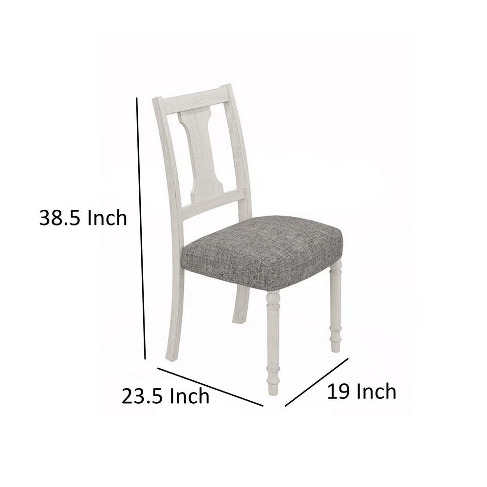 Sane 19 Inch Dining Side Chair Set of 2 Fiddleback White Wood Gray Linen By Casagear Home BM317354