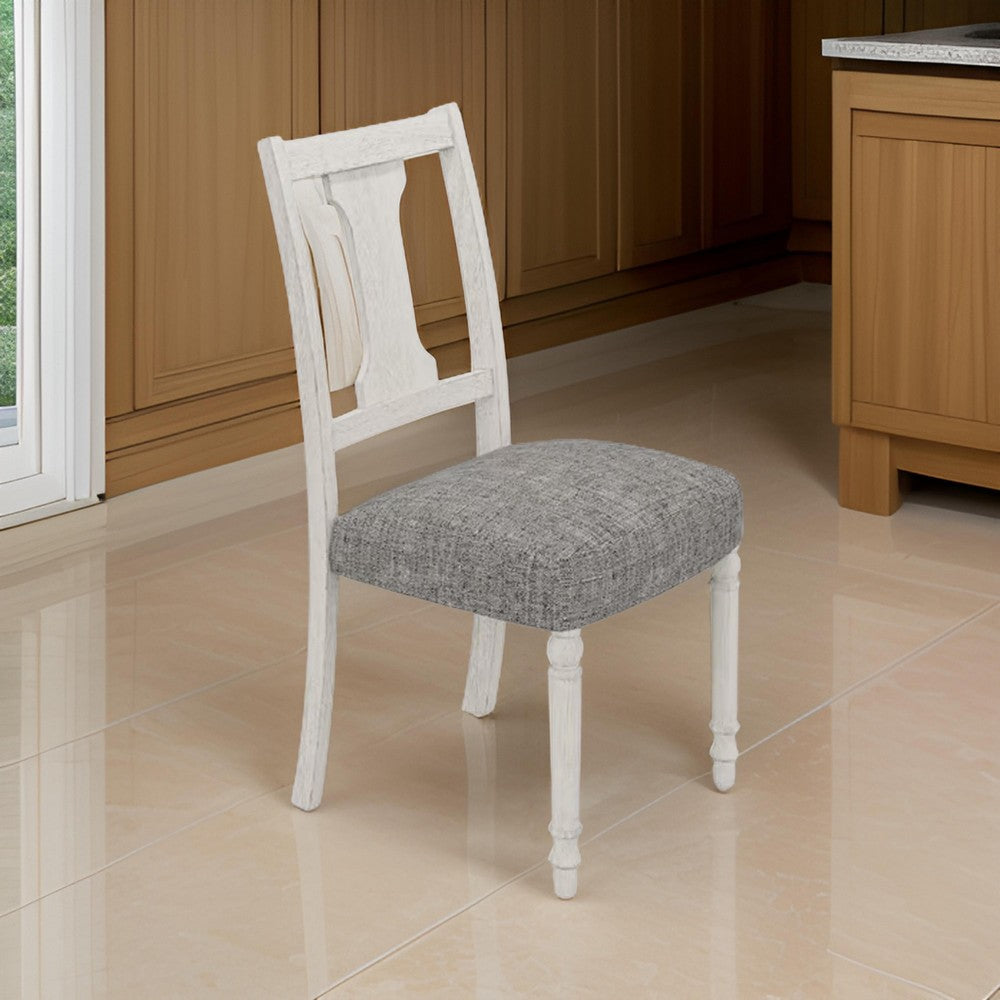 Sane 19 Inch Dining Side Chair Set of 2 Fiddleback White Wood Gray Linen By Casagear Home BM317354