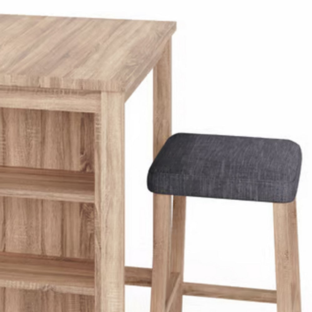 Dawny 3pc Counter Height Table Set with Stools Shelves Brown Oak Wood By Casagear Home BM317356