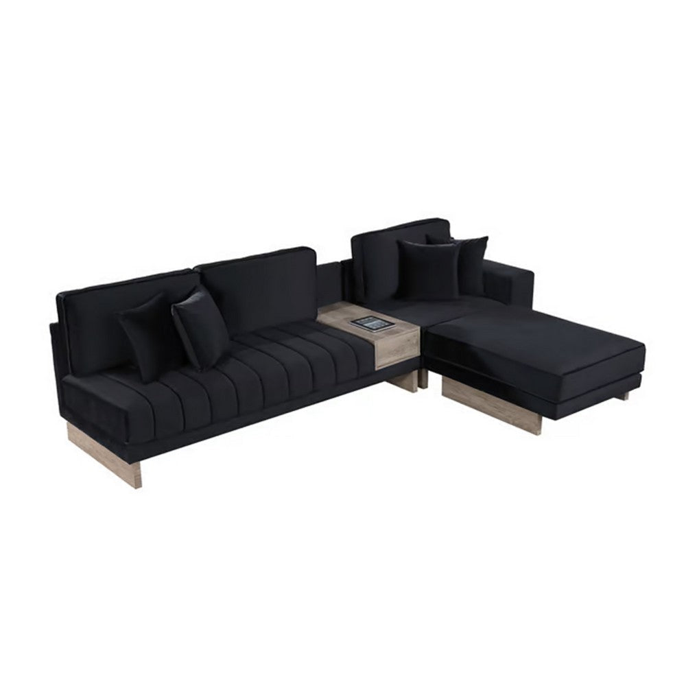 Phsy 123 Inch Modular Sectional Sofa with Storage Table USB Black Velvet By Casagear Home BM317357