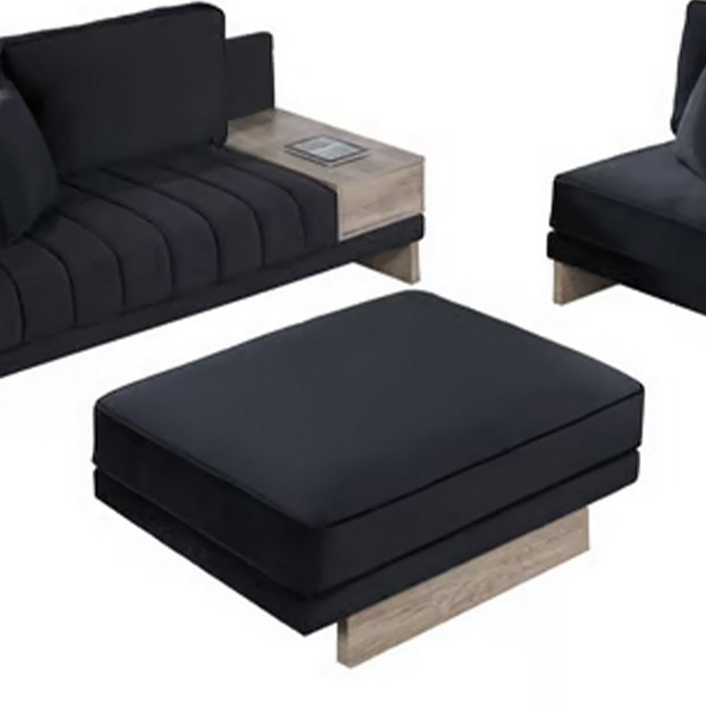 Phsy 123 Inch Modular Sectional Sofa with Storage Table USB Black Velvet By Casagear Home BM317357