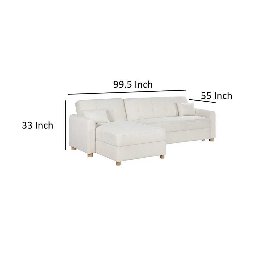 Masy 100 Inch Convertible Sleeper Sectional Sofa with Storage Chaise White By Casagear Home BM317359