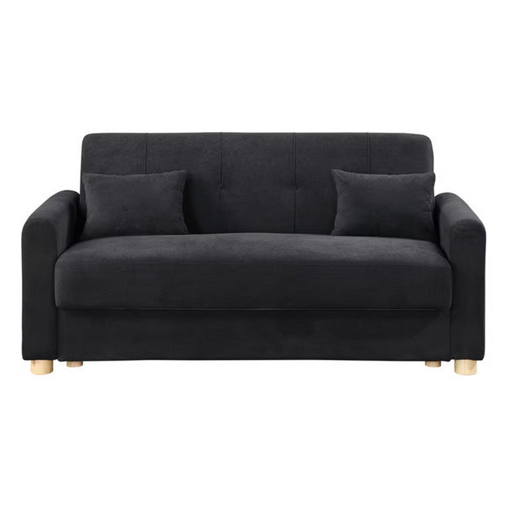 Masy 66 Inch Convertible Sleeper Sectional Loveseat with Storage Black By Casagear Home BM317362