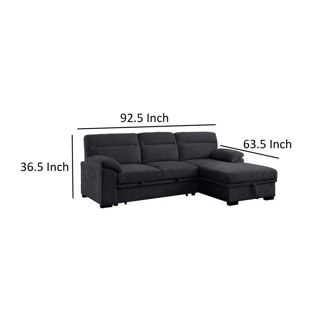 Geni 93 Inch Sleeper Sectional Sofa Right Chaise Dark Gray USB C Port By Casagear Home BM317365