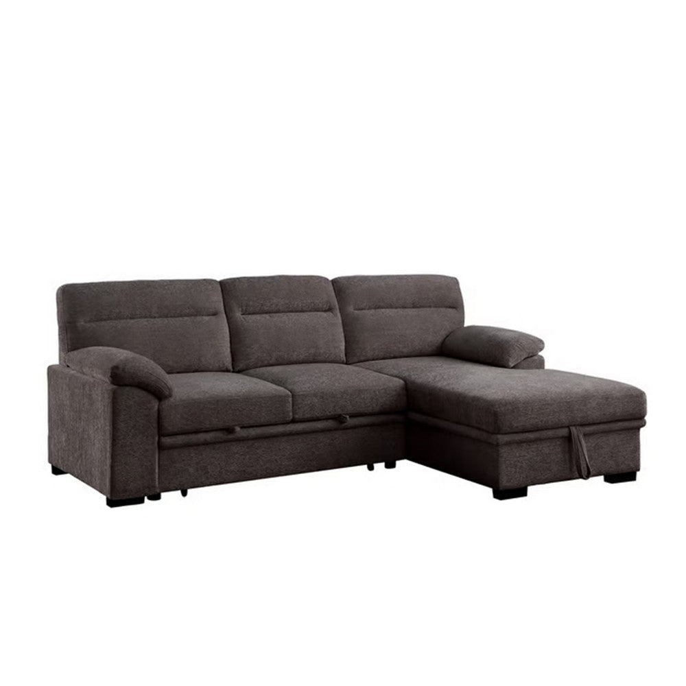 Geni 93 Inch Sleeper Sectional Sofa with Right Chaise, Brown, USB C Port By Casagear Home