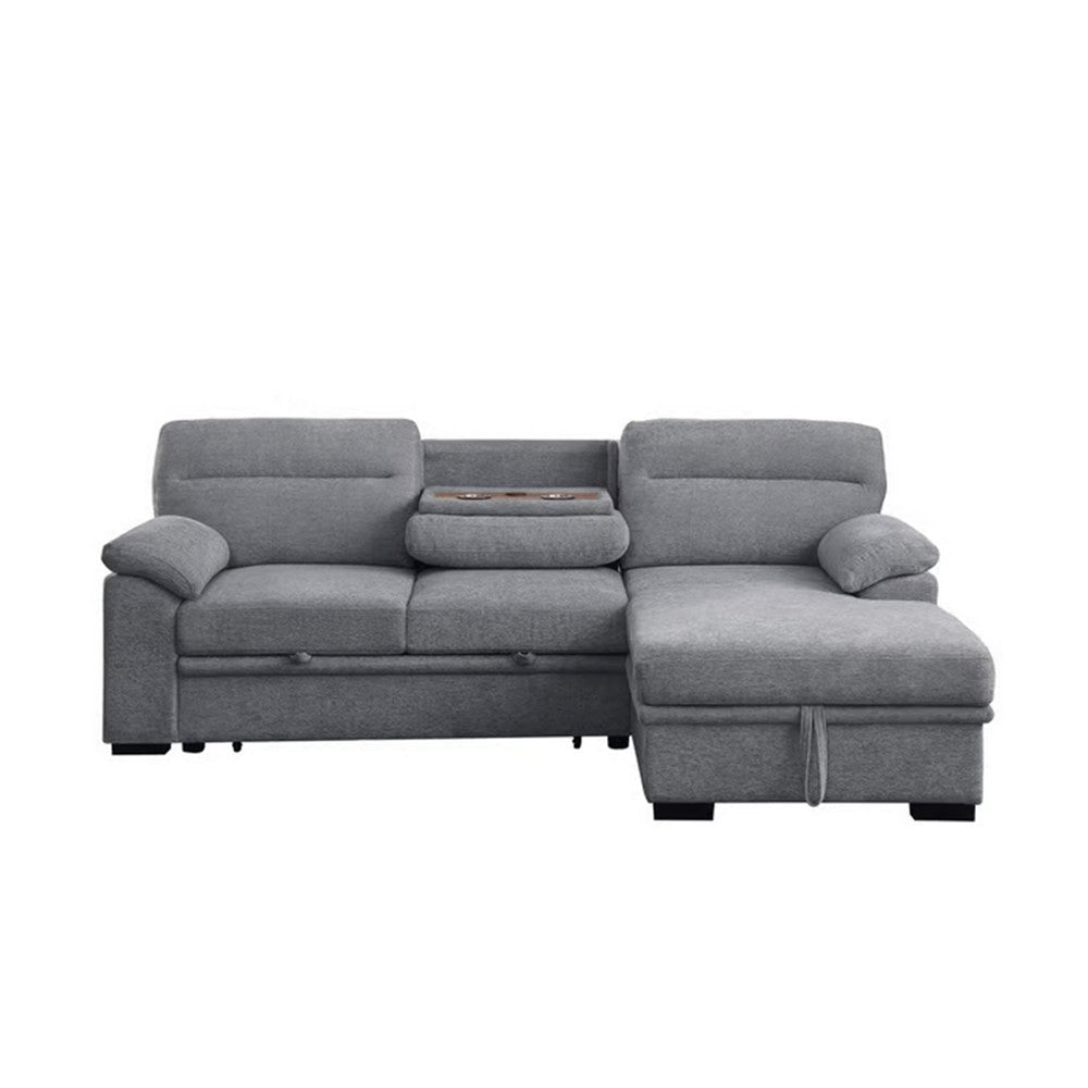 Geni 93 Inch Sleeper Sectional Sofa Right Chaise Light Gray USB C Port By Casagear Home BM317367