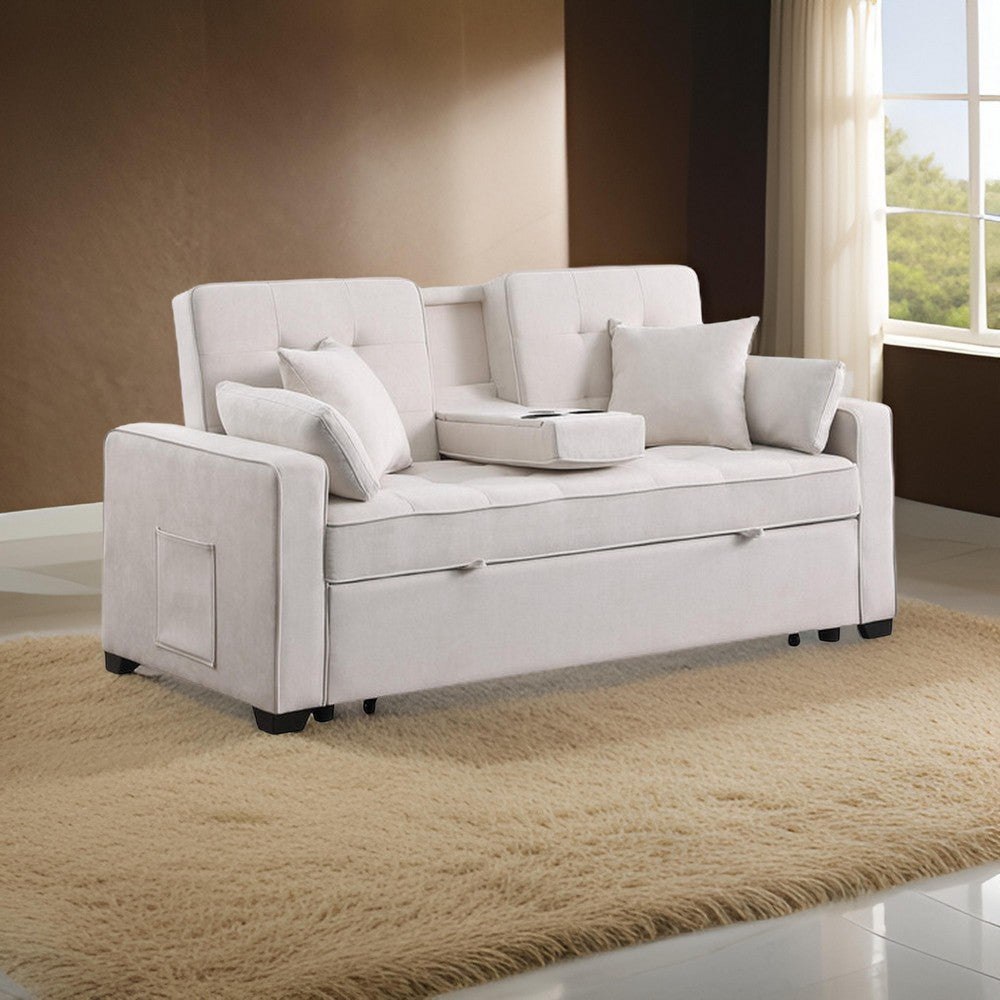 Oli 70 Inch Convertible Sleeper Loveseat Pull Out Bed 4 Pillows Beige By Casagear Home BM317370