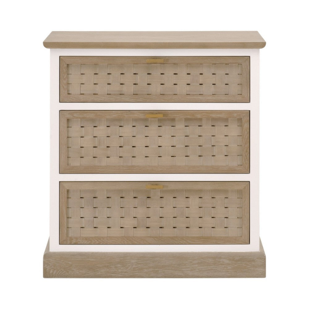 30 Inch Accent Cabinet 3 Brown Basket Woven Drawer Fronts Solid Oak Wood By Casagear Home BM317380