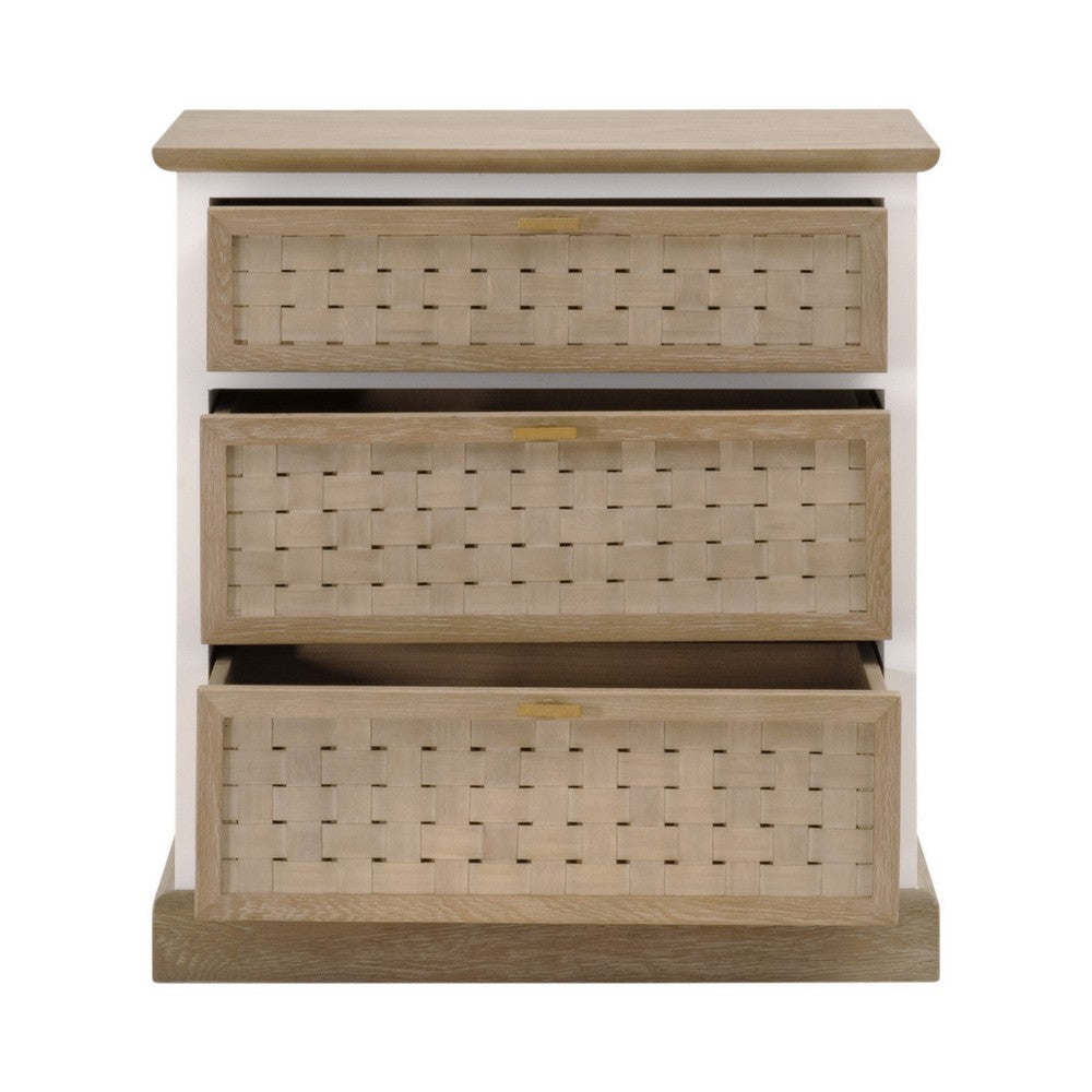 30 Inch Accent Cabinet 3 Brown Basket Woven Drawer Fronts Solid Oak Wood By Casagear Home BM317380