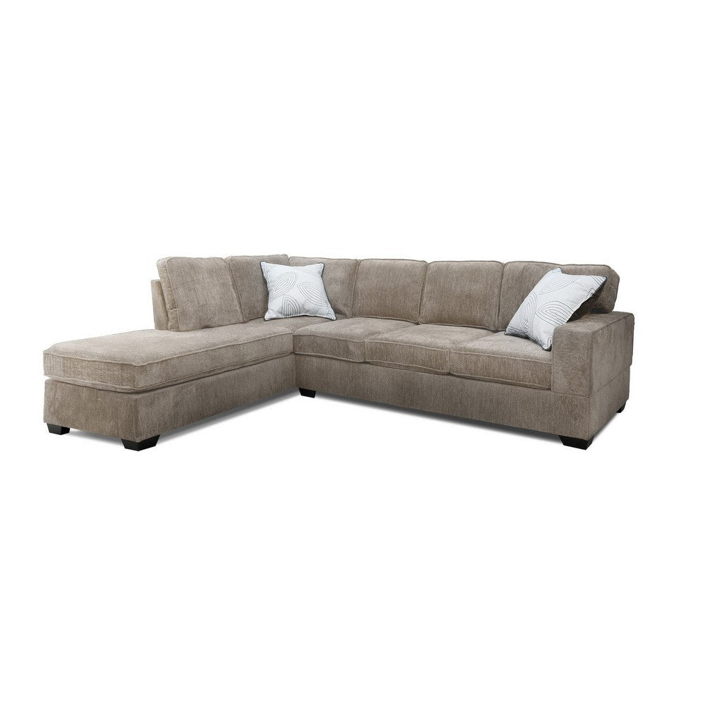 Rosy 77 Inch Sectional Sofa with L Shape Reversible Chaise Beige Chenille By Casagear Home BM317387