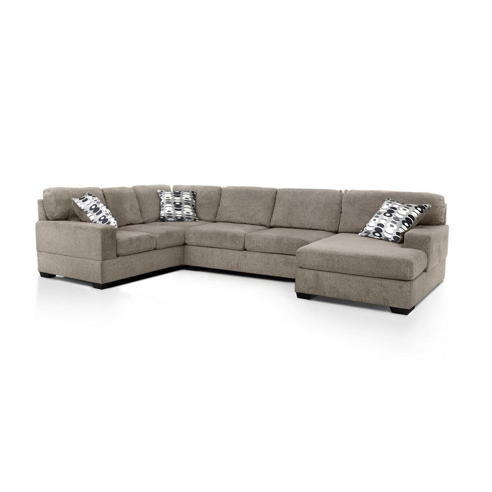 Zia 93 Inch U Sectional Sofa with Double Chaise Ottoman Beige Chenille By Casagear Home BM317392