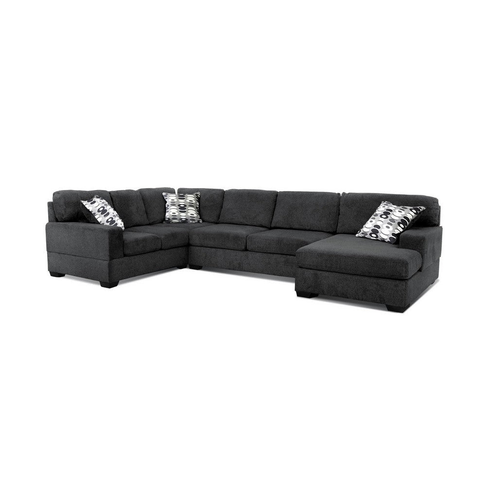 Zia 93 Inch Wide Sectional Sofa with Double Chaise Pillows Black Chenille By Casagear Home BM317393