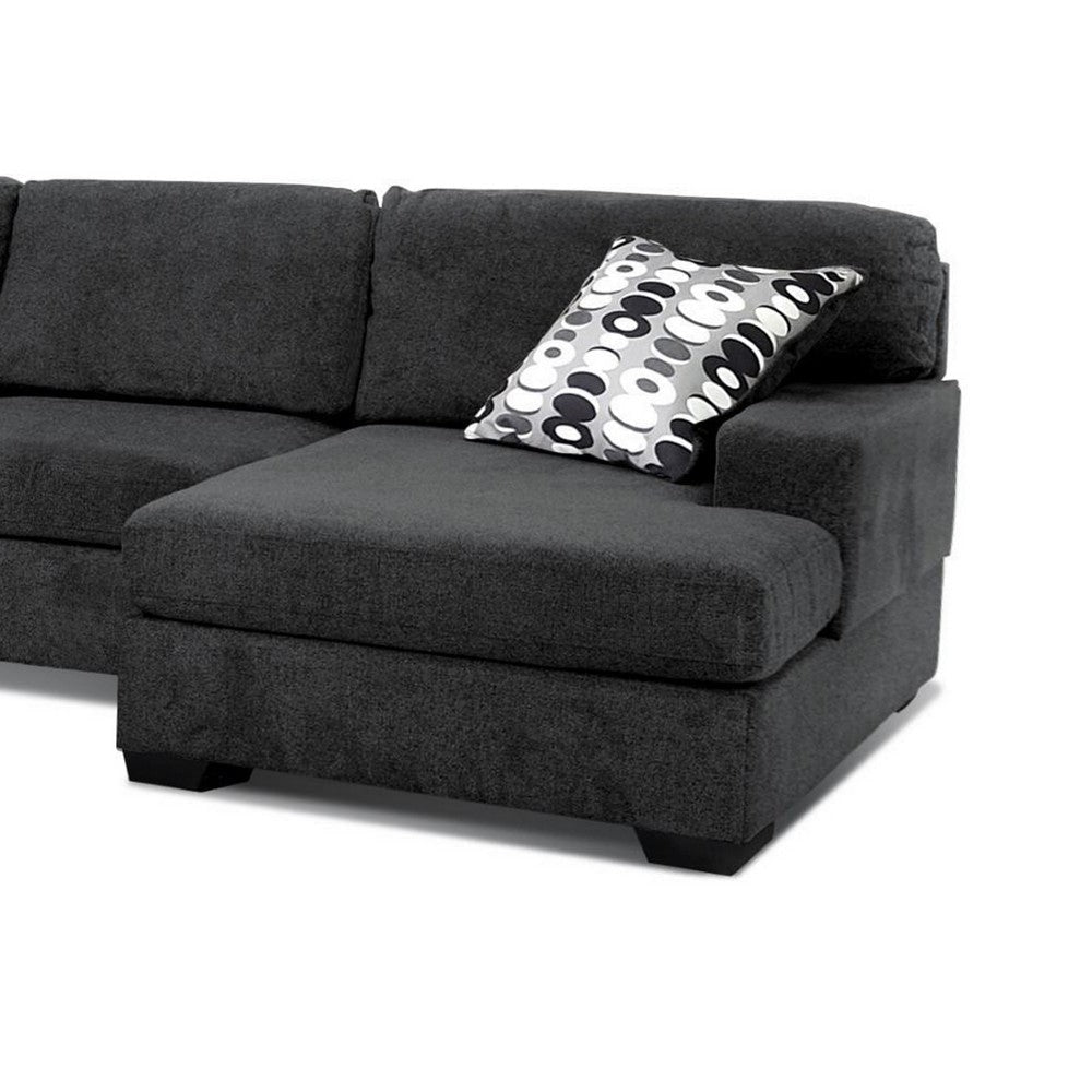 Zia 93 Inch Wide Sectional Sofa with Double Chaise Pillows Black Chenille By Casagear Home BM317393