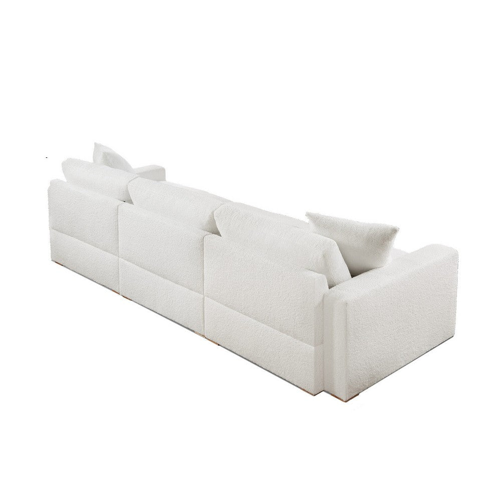 Dexy 84 Inch 3pc Modular Sectional Sofa 2 Pillows Ivory Teddy Fabric By Casagear Home BM317395