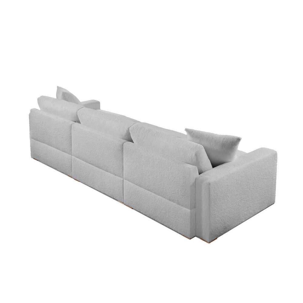 Dexy 84 Inch 3pc Modular Sectional Sofa 2 Pillows Light Gray Teddy Fabric By Casagear Home BM317397