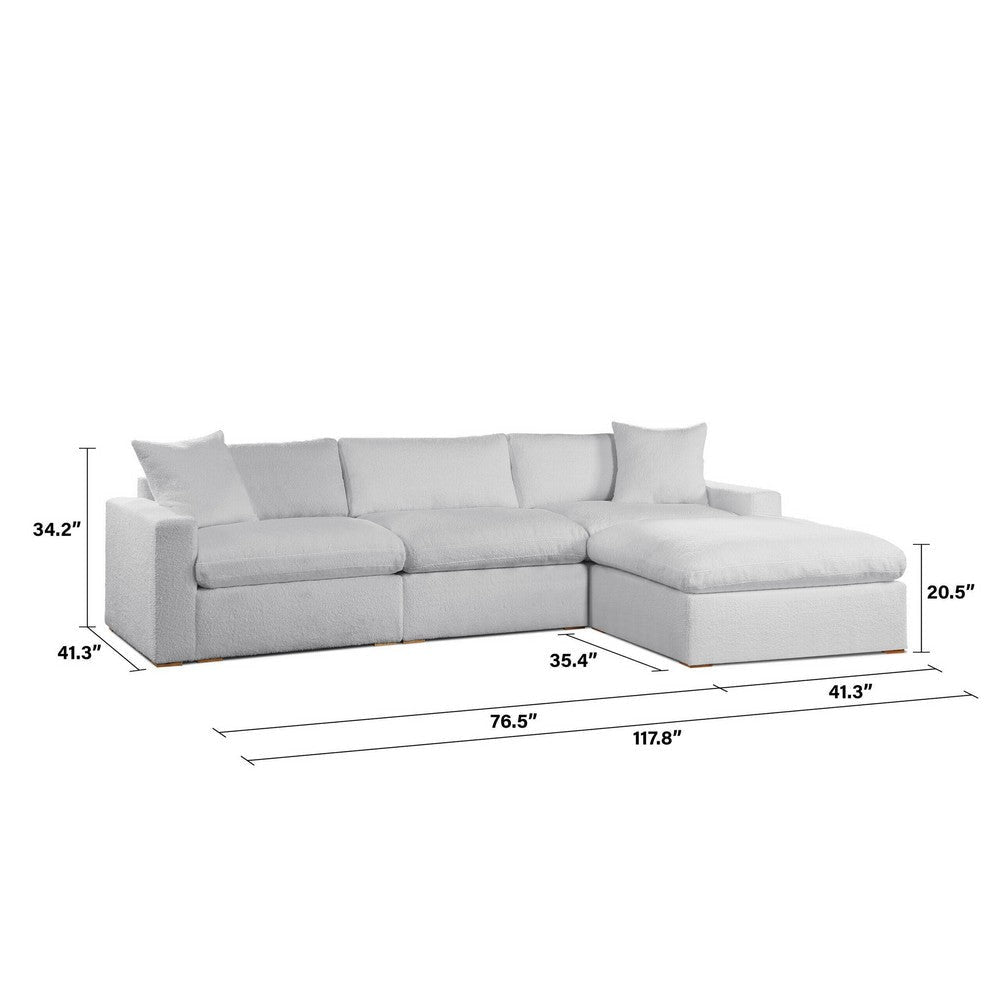 Dexy 119 Inch 4pc Modular L Sectional Sofa Pillows Light Gray Teddy Fabric By Casagear Home BM317398